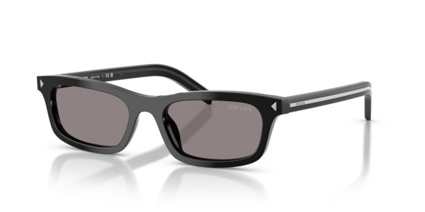 Óculos de sol Prada Placa Metálica Icônica PRD05S, formato quadrado, armação em acetato preto, lente turquesa
