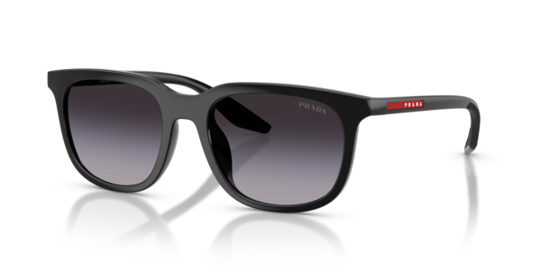 Óculos de sol Prada Linea Rossa PSB09SU, formato quadrado, armação em nylon preto, lente cinza degradê