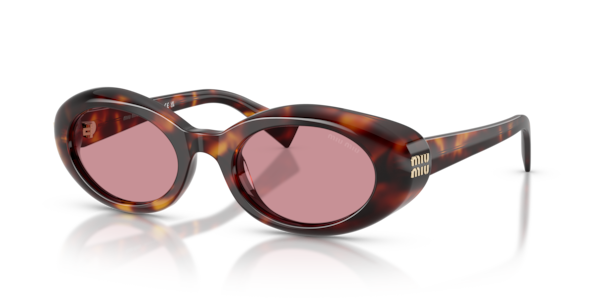 Óculos de sol Miu Miu Rêverie MUB09S, formato retangular, armação em acetato rosa, lente rosa prímula