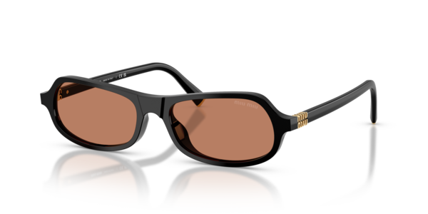 Óculos de sol Miu Miu MUB10SU, formato oval, armação em acetato preto, lente laranja