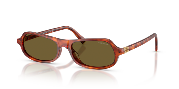 Óculos de sol Miu Miu MUB10SU, formato oval, armação em acetato tartaruga vermelho, lente verde oliva