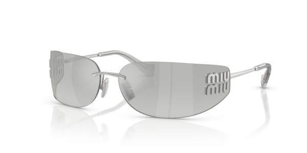 Óculos de sol Miu Miu MUA51S, formato máscara, armação em metal prateado, lente prateada espelhada