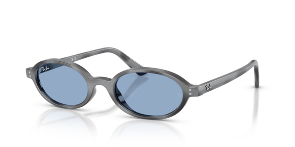 Óculos de sol Ray-Ban Khal Bio-based RB4472, formato redondo, armação em acetato cinza-escuro havana, lente azul