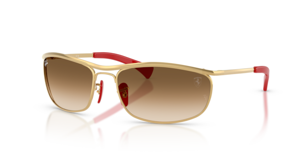 Óculos de sol Ray-Ban Rb3819m Scuderia Ferrari Collection, formato piloto, armação em metal ouro, lente marrom