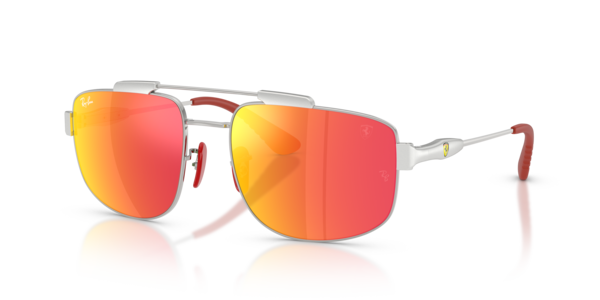Óculos de sol Ray-Ban Scuderia Ferrari Collection RB3789M, formato piloto, armação em metal prata, lente cinza-escuro