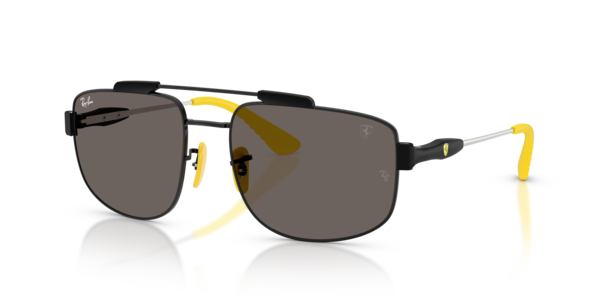 Óculos de sol Ray-Ban Scuderia Ferrari Collection RB3789M, formato piloto, armação em metal preto polido, lente cinza-escuro