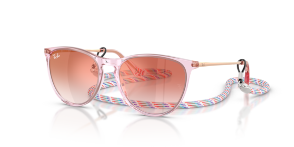 Óculos de sol Ray-Ban Junior Erika Kids Summer Capsule RJ9060S, formato oval, armação em nylon injetado violeta transparente, lente degradê vermelho espelhado