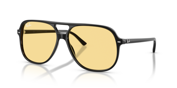 Óculos de sol Ray-Ban Bill Summer Capsule RB2198, formato quadrado, armação em acetato preto, lente amarela