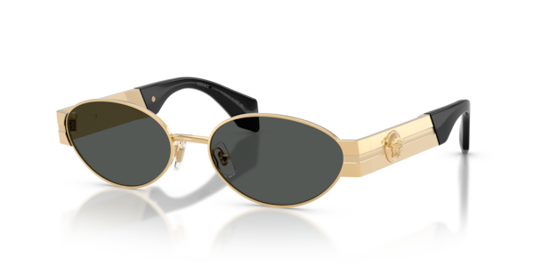 Óculos de sol Versace Maverick VE2301, formato piloto, armação em metal dourado, lente cinza degradê