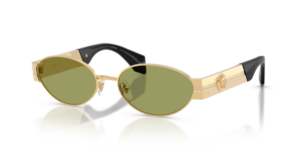 Óculos de sol Versace Maverick VE2301, formato piloto, armação em metal dourado, lente verde degradê