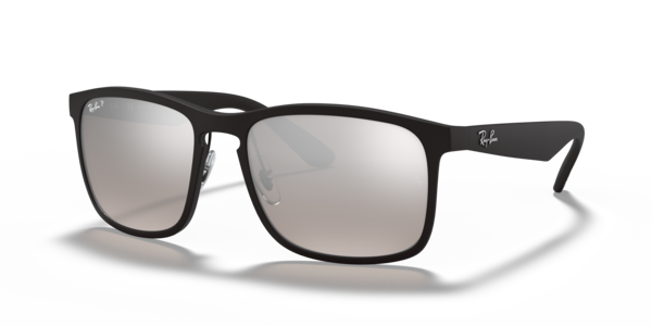 Óculos de sol Ray-Ban Chromance RB4264, formato quadrado, armação em nylon injetado preto fosco, lente prateada polarizada+