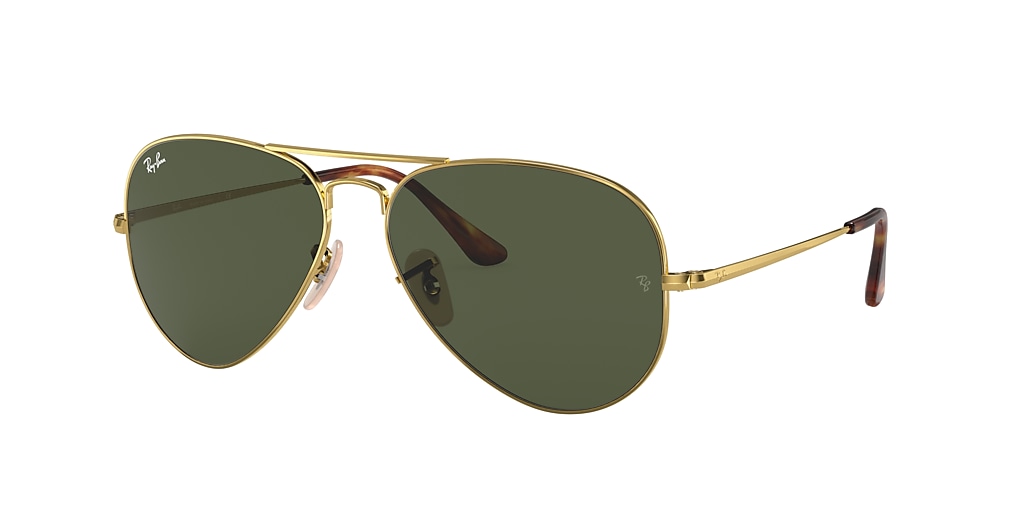 Ray-Ban RB3689 Aviator Metal II 58 Green & Gold Sunglasses | Sunglass ...