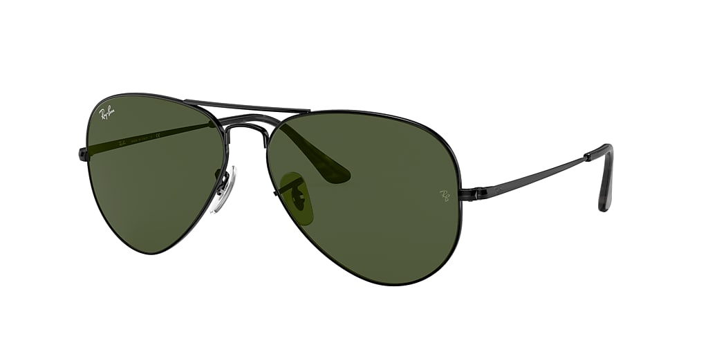 Ray-Ban RB3689 Aviator Metal II 55 Green & Black Sunglasses | Sunglass ...