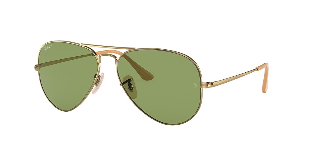 Ray-Ban RB3689 Aviator Metal II 58 Green & Gold Polarised Sunglasses ...