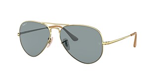 Ray-Ban RB3689 Aviator Metal II 55 Light Blue & Gold Polarized