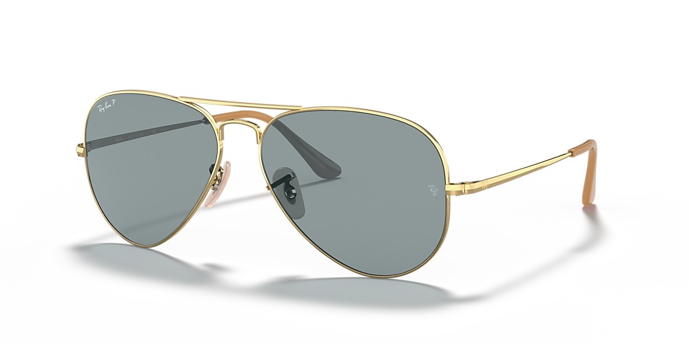 Ray-Ban RB3689 Aviator Metal II 58 Polarized Light Blue Classic & Gold Polarized  Sunglasses | Sunglass Hut USA