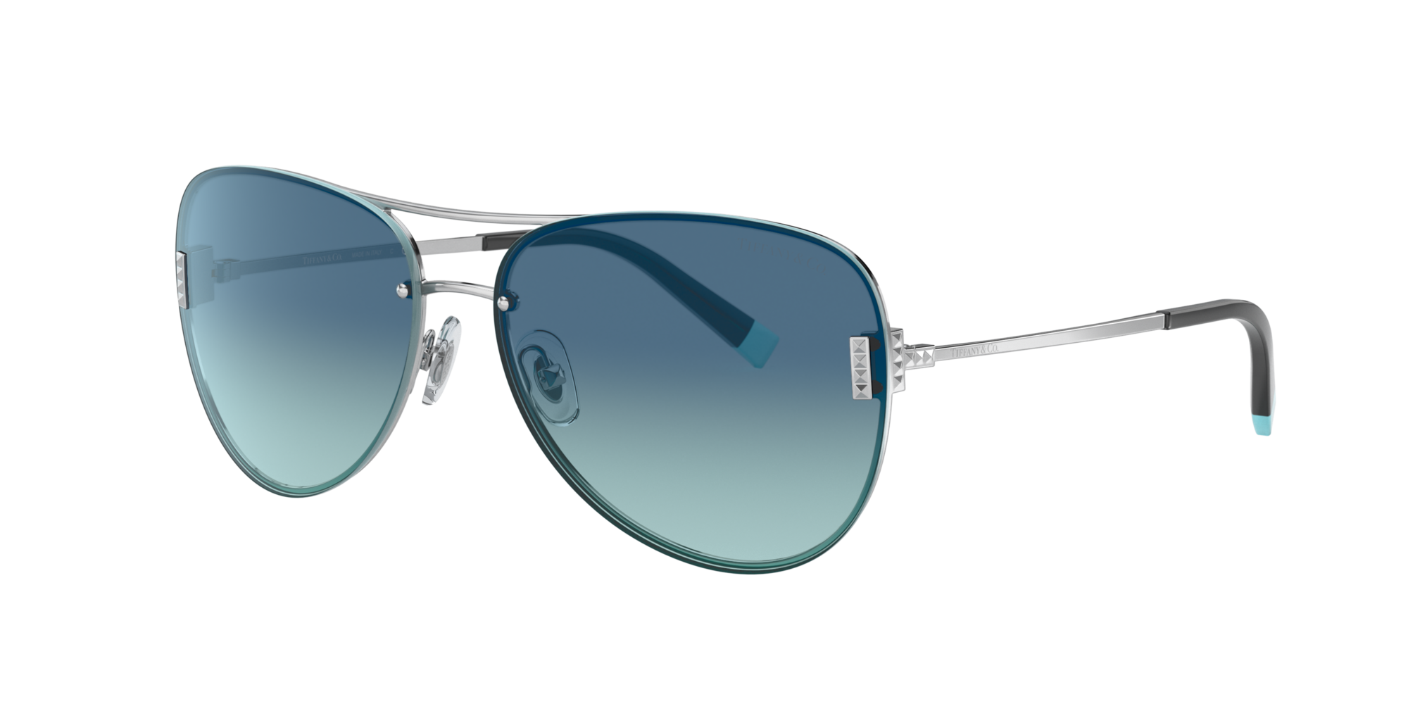 Tiffany & Co TF3080 Women's Aviator Sunglasses, Shiny Silver/Blue Gradient  at John Lewis & Partners