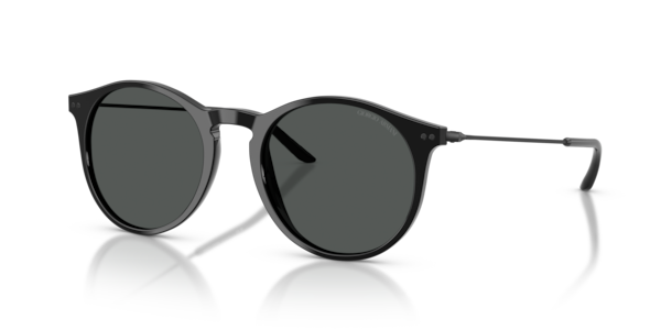 Óculos de sol Giorgio Armani AR8121, formato redondo, armação em acetato preto, lente cinza
