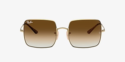 Ray-Ban Square Classic Gold Sunglasses, Brown Lenses - RB1971 915751 54-19