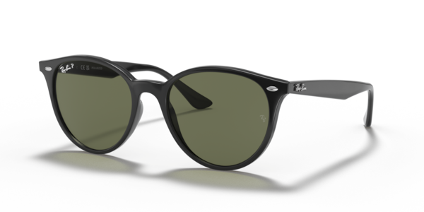 Óculos de sol Ray-Ban RB4305, formato redondo, armação em propionato preto, lente verde g-15 polarizada