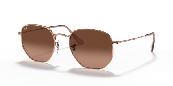 Óculos de sol Ray-Ban Hexagonal Flat Lenses RB3548N, formato hexagonal, armação em metal cobre, lente marrom degradê