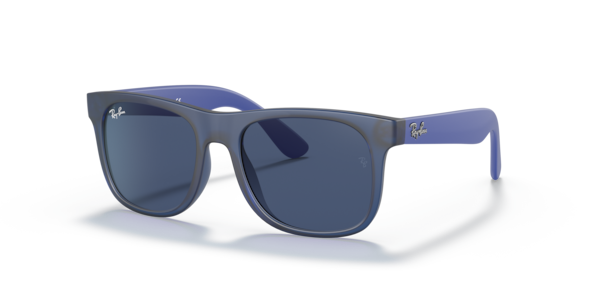 Óculos de sol Ray-Ban Junior Justin Kids RJ9069S, formato quadrado, armação em nylon injetado azul transparente, lente azul escura