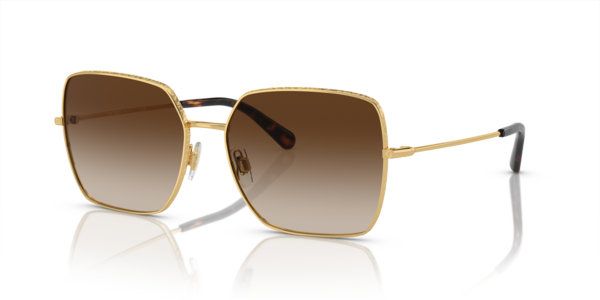 Óculos de sol Dolce & Gabbana DG2242, formato piloto, armação em metal dourado, lente marrom