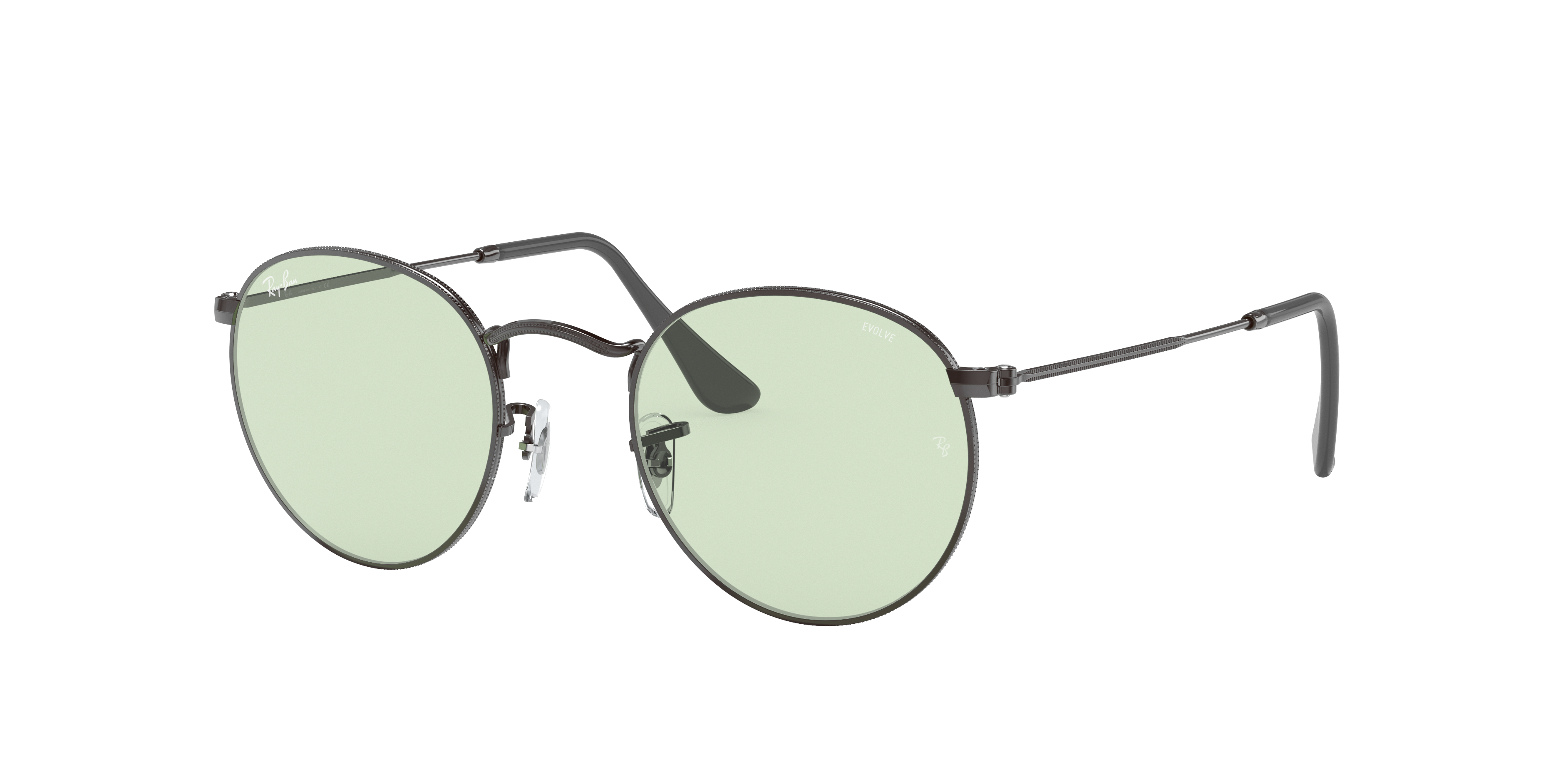 Ray-Ban Unisex RB3447 ROUND SOLID EVOLVE - Frame color: Gunmetal, Lens color: Evolve Photo Green To Blue, Size 5321- Metall