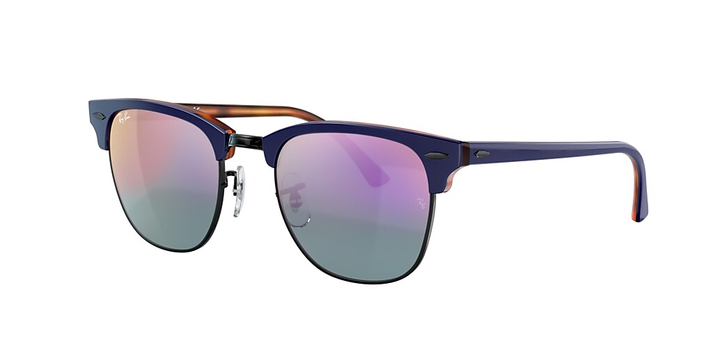 Ray Ban Rb3016 Clubmaster Color Mix 51 Blue Gradient Mirror And Blue Sunglasses Sunglass Hut 