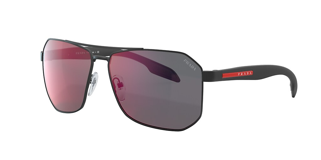 Prada Linea Rossa PS 51VS 62 Dark Grey Mirror Blue/Red & Black Rubber ...