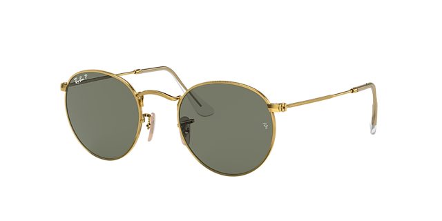 Ray-Ban RB3447 Round Metal 50 Green & Gold Sunglasses | Sunglass Hut USA