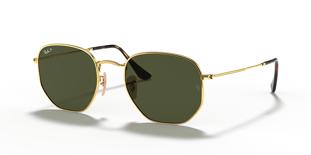 Ray-Ban RB3548N Hexagonal Flat Lenses 51 Green u0026 Gold Polarized Sunglasses  | Sunglass Hut USA