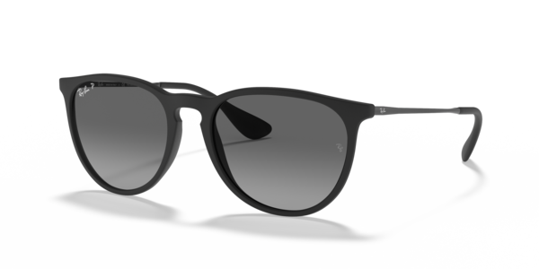 Óculos de sol Ray-Ban Erika Color Mix RB4171, formato redondo, armação em injetado preto emborrachado, lente cinza polarizada