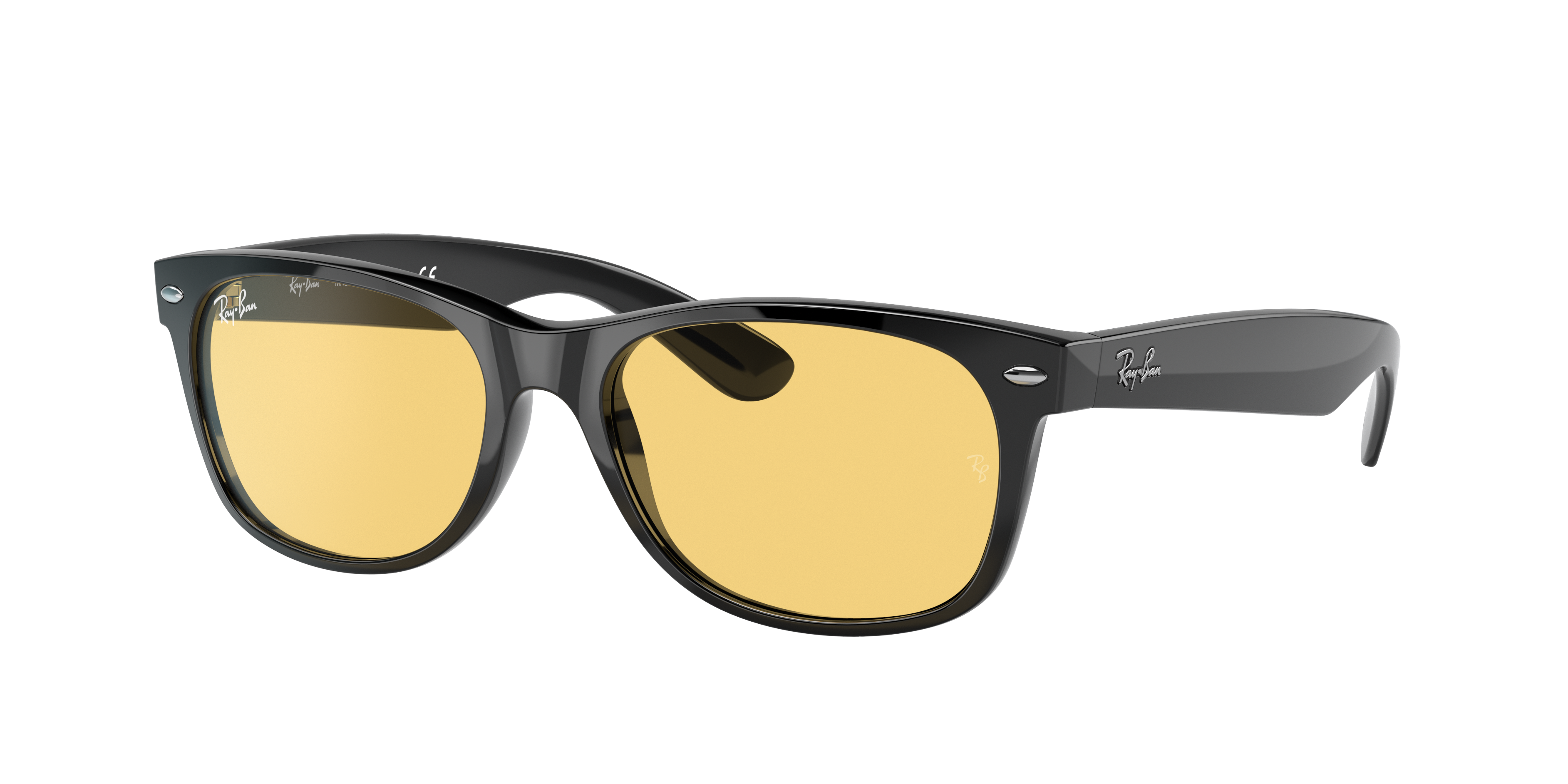 RAY-BAN RB2132F New Wayfarer Washed Lenses Black - Sunglasses, Yellow  Classic Lens