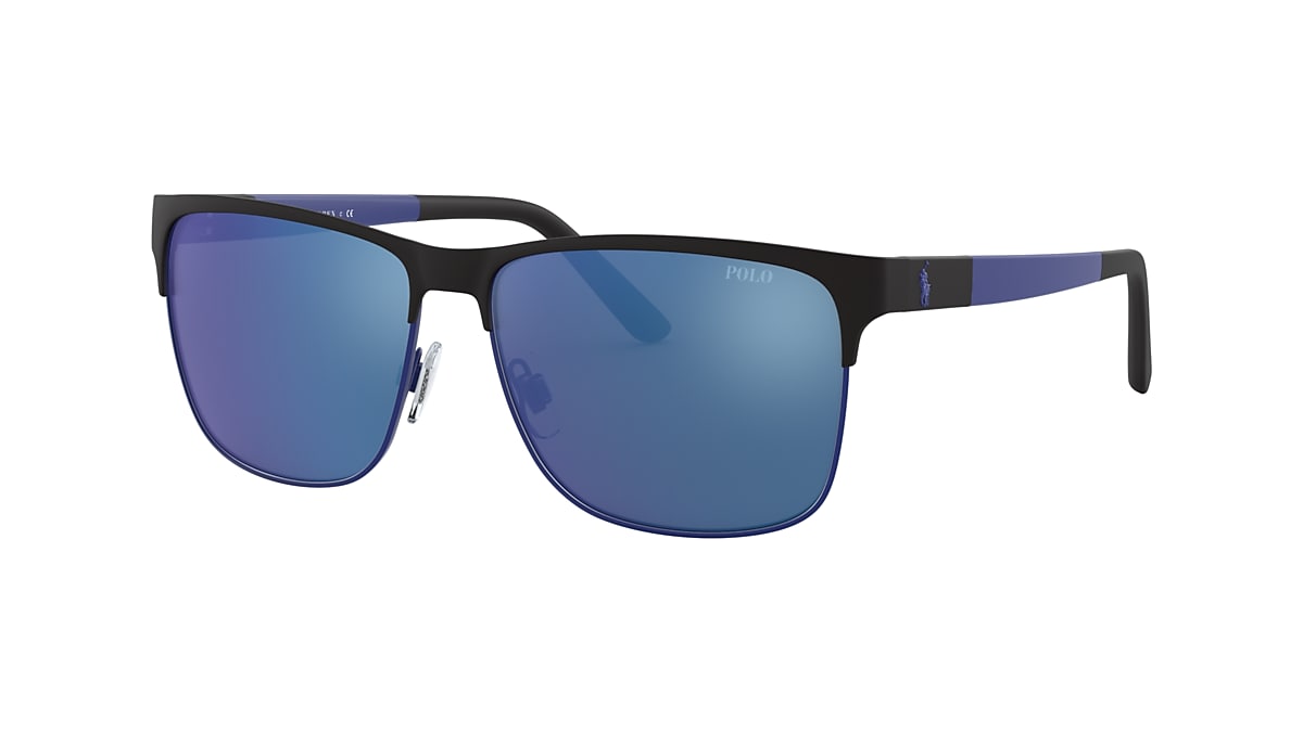 POLO RALPH LAUREN PH3128 Matte Black On Matte Royal - Man Sunglasses,  Mirror Blue Lens