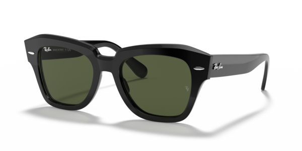 Óculos de sol Ray-Ban State Street RB2186, formato quadrado, armação em acetato preto, lente verde g-15