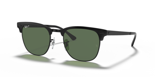 Óculos de sol Ray-Ban Clubmaster Metal, formato quadrado, armação em metal preto, lente g-15 verde polarizado