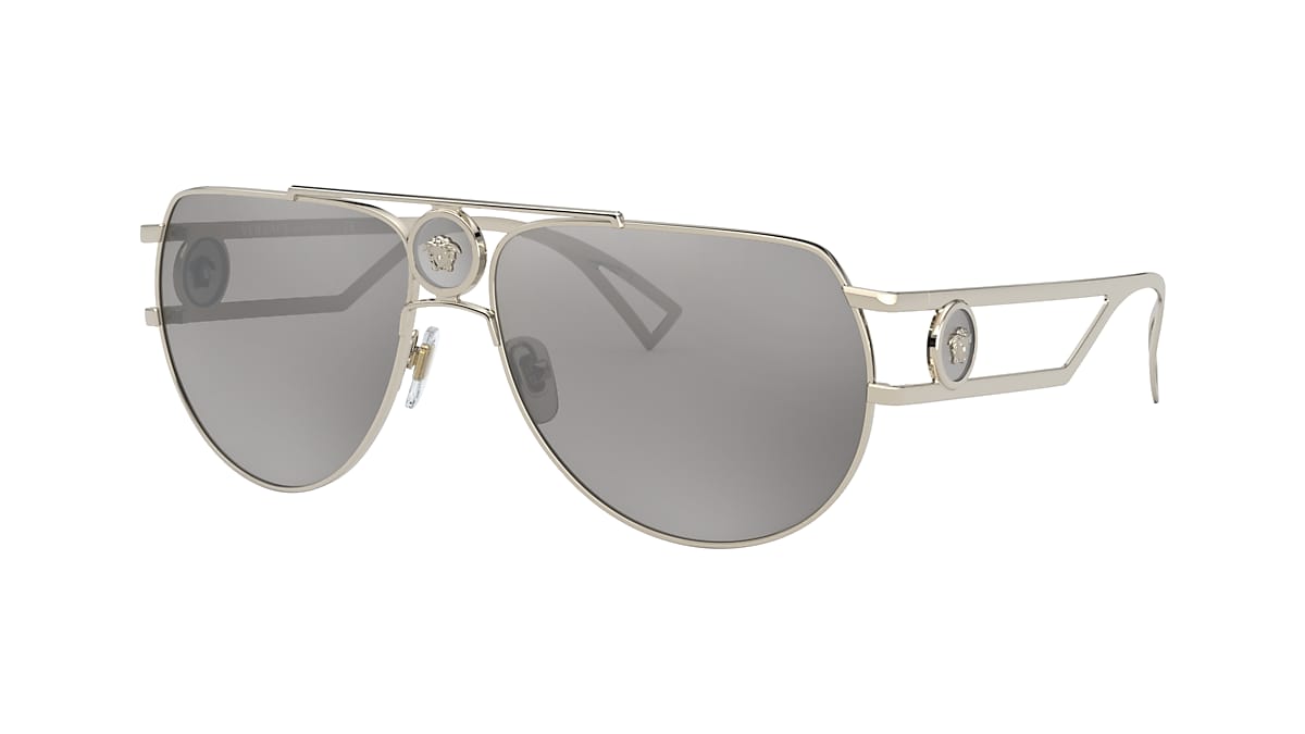 VERSACE VE2225 Pale Gold - Men Luxury Sunglasses, Light Grey Mirror Silver  Lens