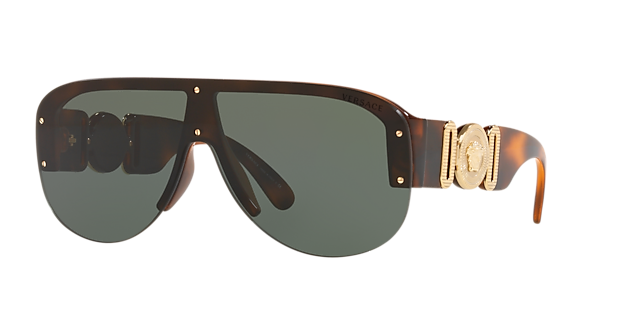 Versace Man Sunglasses Havana Frame, Green Monogram Silver Lenses, 52MM 