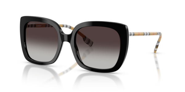 Óculos de sol Burberry Caroll BE4323, formato retangular, armação em acetato preto, lente cinza