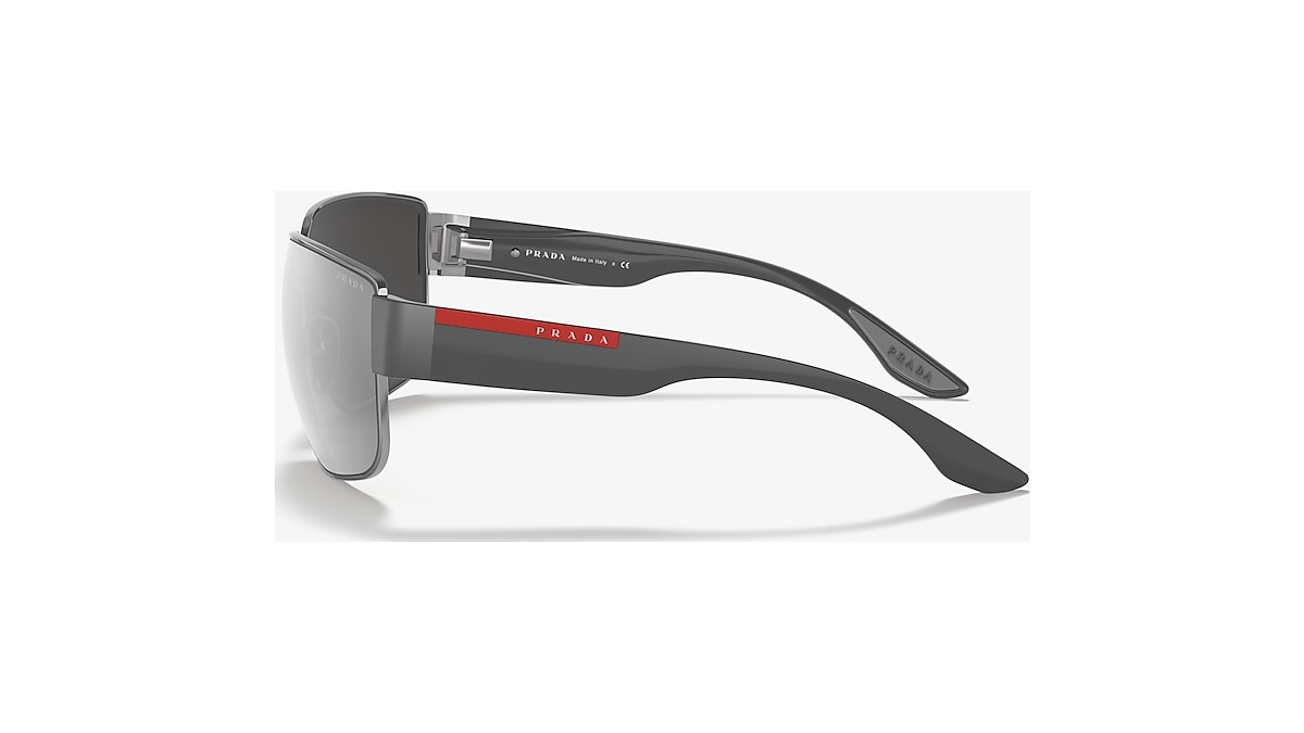 PRADA LINEA ROSSA PS 56VS Gunmetal Men Sunglasses Light Grey Mirror Silver Lens