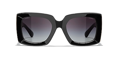 Chanel Rectangle Sunglasses CH5435 53 Grey & Black & Gold Sunglasses |  Sunglass Hut Australia