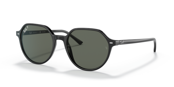 Óculos de sol Ray-Ban Thalia, formato hexagonal, armação em acetato preto, lente g-15 verde polarizado