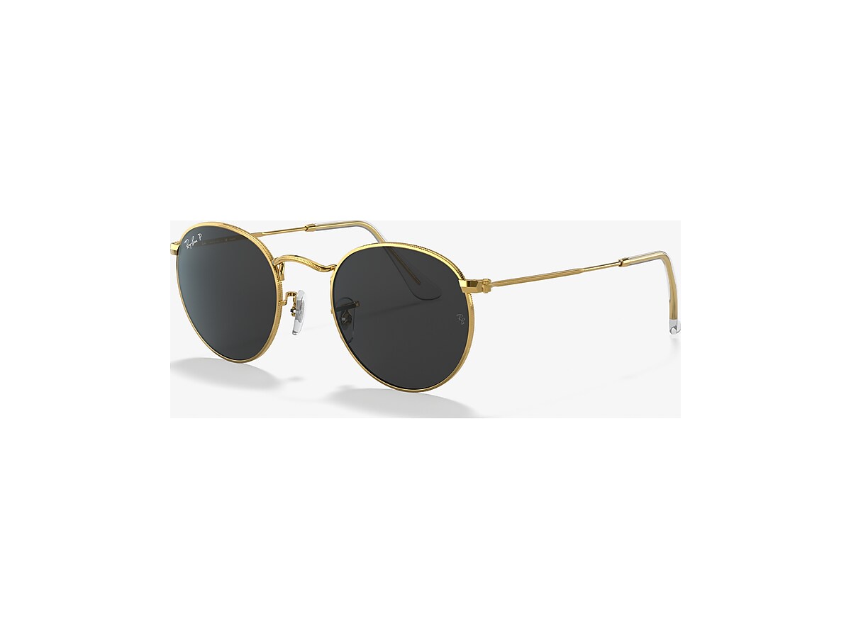 Ray-Ban RB3447 Round Metal 53 Black & Gold Polarized Sunglasses 
