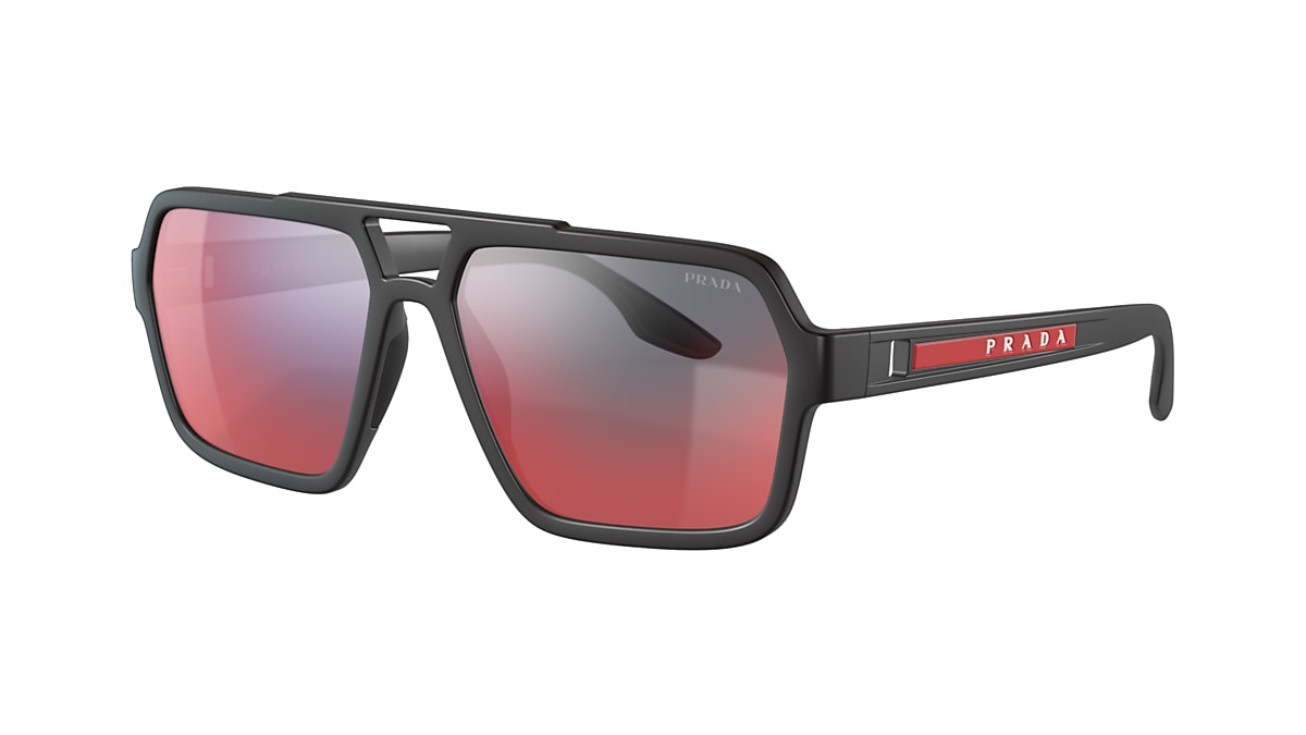 PRADA LINEA ROSSA PS 01XS Goma negro - Gafas de Sol masculino, lentes Gris  Oscuro Espejado Azul/Rojo