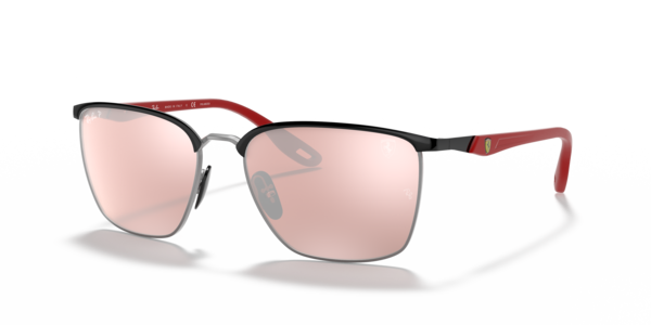 Óculos de sol Ray-Ban Scuderia Ferrari Collection RB3673M, formato quadrado, armação em metal preto sobre prata, lente prata polarizada