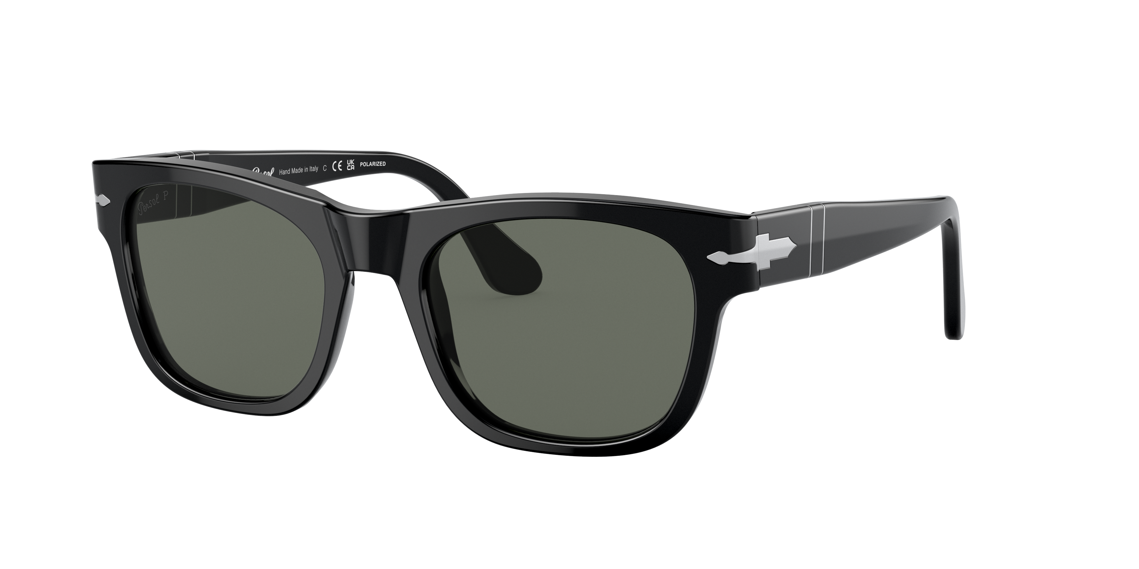 Persol Unisex PO3269S - Frame color: Schwarz, Lens color: Polarisiert Grün Azetat