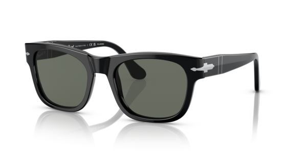 Óculos de sol Persol PO3269S, formato redondo, armação em acetato preto, lente verde polarizada