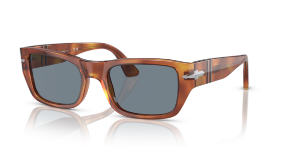 Óculos de sol Persol PO3268S, formato oval, armação em acetato terra di siena, lente azul