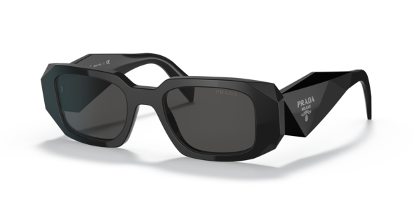 Óculos de sol Prada Symbole PR17WS, formato retangular, armação em acetato preto, lente cinza ardósia